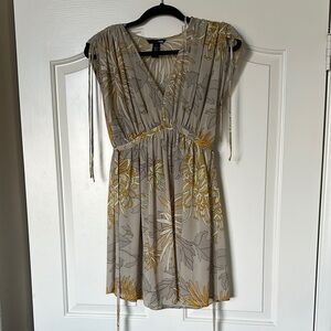 H&M Gray Ruched Mini Dress with Flutter Cap Sleeves